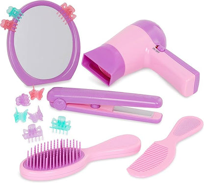 Battat- Play Circle- Hair Dryer With Sounds & Air – Carrying Case – Salon Accessories- Pretend Play Toys- Beauty Shop- 3 years + (15 Pieces)