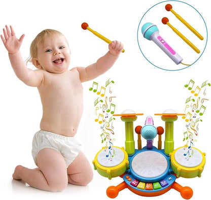 Drum Set for Toddlers, Kids Musical Instruments, Toys for Boy Birthday Gifts, Electric Drum Kit for Babies Boy Girl