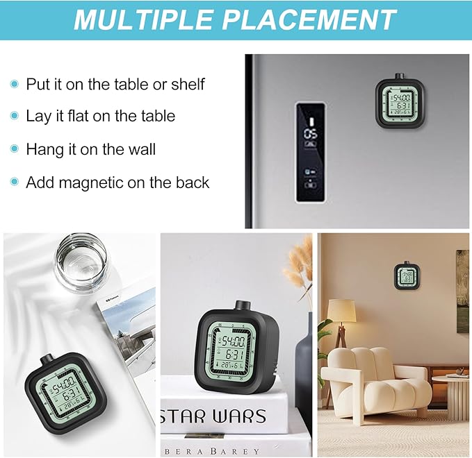 Visual Timer with Alarm Clock Kids Timer Countdown Count-up 1-60 Minutes Kitchen Timer Student Timer Bathroom Timer Clock Sports Timer time Manager with Digital Thermometer Hygrometer (Black)