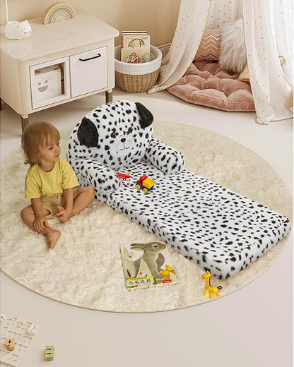 MOONBEEKI Comfy Toddler Chair, Kids Couch Fold Out to Lounger, Foldable Baby Sofa Plush for Girl and Boy Age 18 Months and Up （Dalmatian）