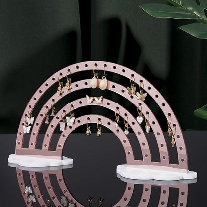 NiHome Mirror Finish Rose Gold Acrylic Earring Holder 74-Hole Rack for 37 Pairs - Versatile Storage Easy Assembly Cloud Shape Base Stylish Jewelry Organizer for Home Decor, Jewelry Display (2PCS)