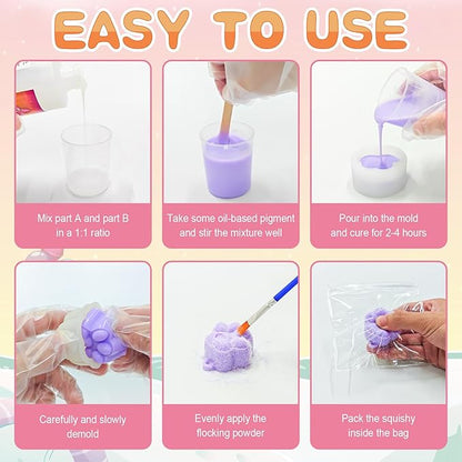 Puduo Taba Squishy Kit 22OZ - Upgraded Version 2.0 Non-Sticky, More Vibrant in Color, and Odor-Free Taba Squishy - with Guided，FuFu Squishy Kit with Mold, Flocking Powder - Fun and Easy