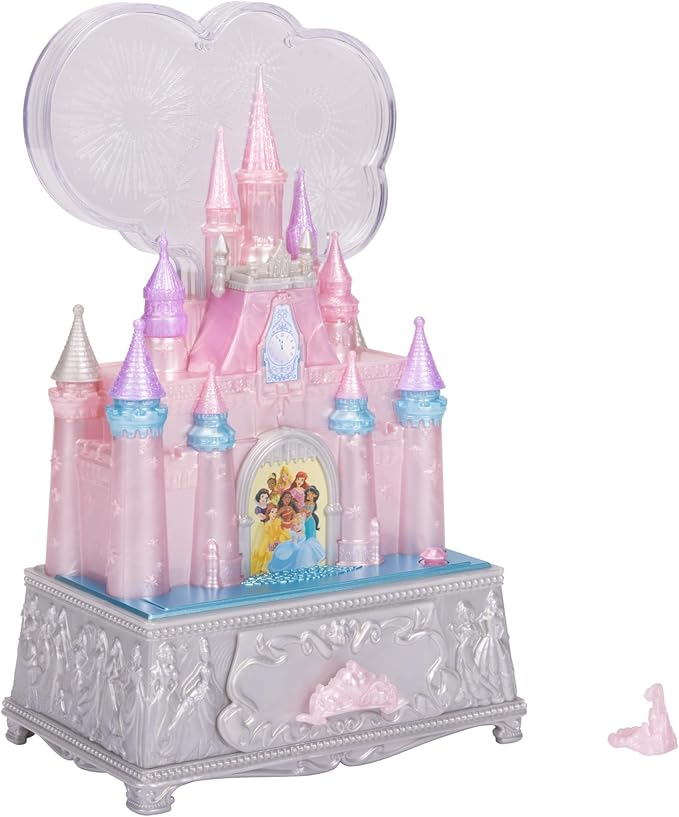 Disney Princess Jewelry Box for Girls Princess Castle Keepsake Jewelry Box with Music & Firework-Like Light Show, Plays Song “A Dream Is a Wish Your Heart Makes”