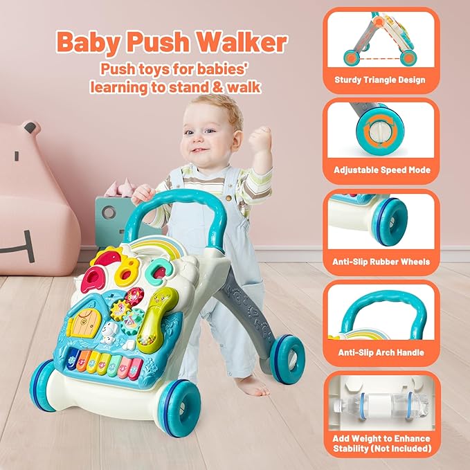 Sit to Stand Baby Walker, Activity Center with Music and Light, Activity Table for Toddlers, Push Toys for Babies Learning to Walk, Early Education Toys for Infant Boys Girls 6 Months Up