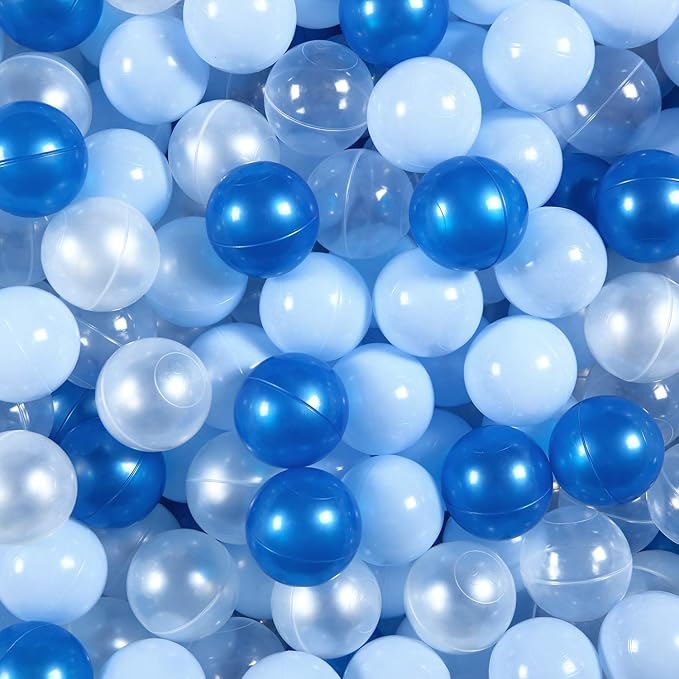 GOGOSO Ball Pit Balls - Phthalate BPA Free Non-Toxic Plastic Balls,Blue White Clear 100pcs 2.15inch Gift for Baby Shower, Birthday, DIY and Toddlers Play Party Decoration