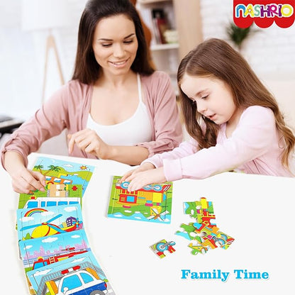 Wooden Toddler Puzzles 2-5 Years - Set of 6 | Preschool Educational Toy with 9 Pieces Each | Fun Animal Jigsaw Puzzle Gift for Boys and Girls