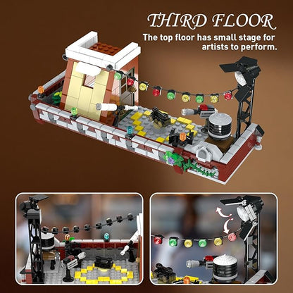 Coffee House Building Set with LED Light, 1589 PCS City Cafe Shop Building Block Toy with Stage Street Lights, Architecture Construction Model for Adults Teens Kids Ages 10 11 12+ Boys Girls