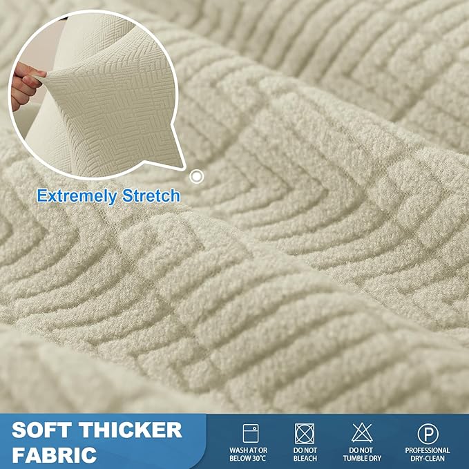 JIVINER 4 Pieces Recliner Loveseat Covers Stretch Recliner Sofa Slipcover with Elastic Bottom Jacquard Fitted Reclining Couch Cover Furniture Protector with Pockets (2 Seater, Beige)