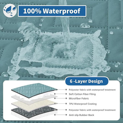 XINEAGE 100% Waterproof Recliner Cover, Non Slip Recliner Chair Cover with Elastic Band, Washable Recliner Slipcover with Storage Pockets for Kids, Pets (Light Blue, 23")