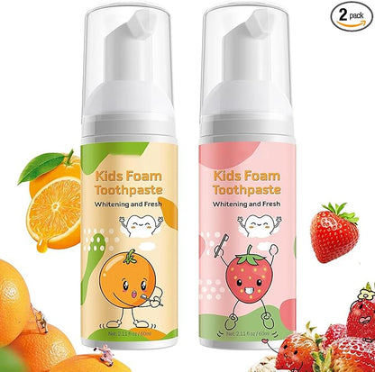 Foam Toothpaste Kids,Foaming Toothpaste Kids for U Shape Toothbrush,Travel Friendly,Deeply Cleaning Gums,Kids Oral Care Toothpaste,2PCsx60ml (Strawberry &Orange)