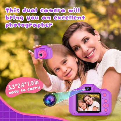 Seckton Upgrade Kids Selfie Camera, Christmas Birthday Gifts for Girls Age 3-9, HD Digital Video Cameras for Toddler, Portable Toy for 3 4 5 6 7 8 Year Old Girl with 32GB SD Card-Purple