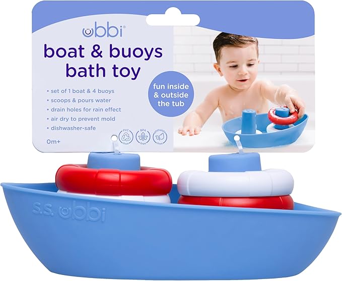 Ubbi Boat & Buoys Bath Toys, Includes 1 Boat and 4 Buoys, Bath Time Toys for Toddlers