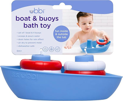 Ubbi Boat & Buoys Bath Toys, Includes 1 Boat and 4 Buoys, Bath Time Toys for Toddlers