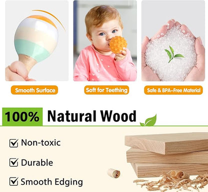Wuzhineisn Baby Toys 6-12 Months Montessori Toys 6 in 1 Musical Instruments for Toddler, Stacking Blocks Development Learning Educational Toy with Wooden Xylophone Infant Baby Birthday Easter Gift