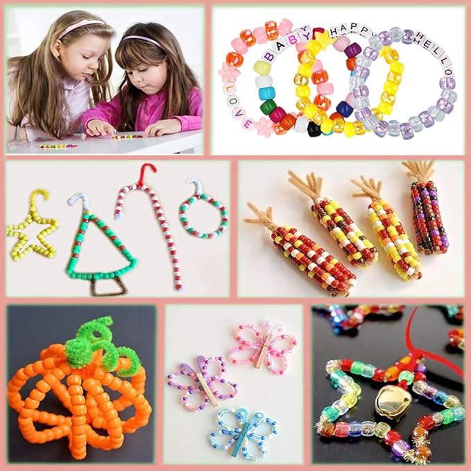 LIS HEGENSA 1300 Pcs DIY Childrens Crafts Beads Friendship Bracelet Kit, with Pony Beads Letter Beads and Bracelet Making Kit, Colorful Charms, Used for Custom Necklace Bracelets and Jewelry Decor