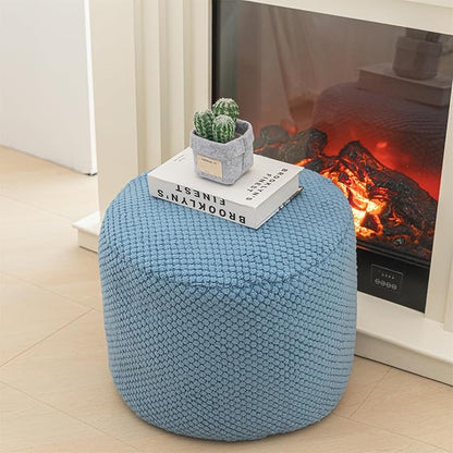 Sturdy Boucle Pouf Ottoman Foot Rest Nice Living Room Decor Lightweight Ottoman Pouf Filler Comfort Pouf Cover Modern Foam Stuffed Poof Ottoman Perfect to Rest Your Feet No Need Assemble Blue