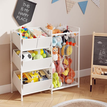 BBLIKE Kids Storage Organizer with 4 Removable Bins, Kids Storage Toy Shelf Organizer for Stuffed Animal Holder for Bedroom Playroom Nursery, White