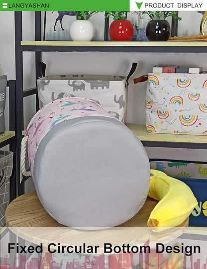 LANGYASHAN Laundry Basket Canvas Collapsible Organizer Storage Basket for Boys Girls Hamper Toy Bins Gift Bedroom Clothes Children Nursery (Pink Dancing Unicorn)
