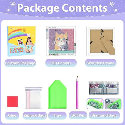 hkejoi Cat Diamond Painting Kits with Frame, Cat Diamond Art Kits, Cat Gem Art Kit, Crystal Art for Gift Home Wall Decor 7x7 Inch