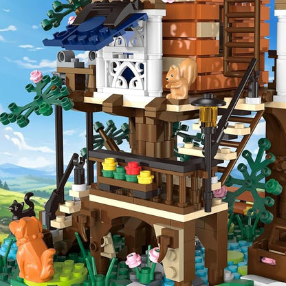 Tree Building House Set with LED,Street View Tree Building Blocks Toy, Gift for Adult,Boys Girls Age 14+，Mini Brick 1020pcs (Not Compatible with Lego)