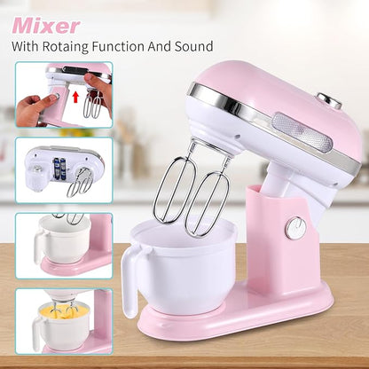 Kitchen Appliances Toys, Play Kitchen Accessories, Toy Kitchen Appliances for Kids, Pretend Kitchen Toys with Coffee Maker, Mixer and Toaster, Toy Kitchen Set Birthday Gift for Kids Ages 3+ (Pink)
