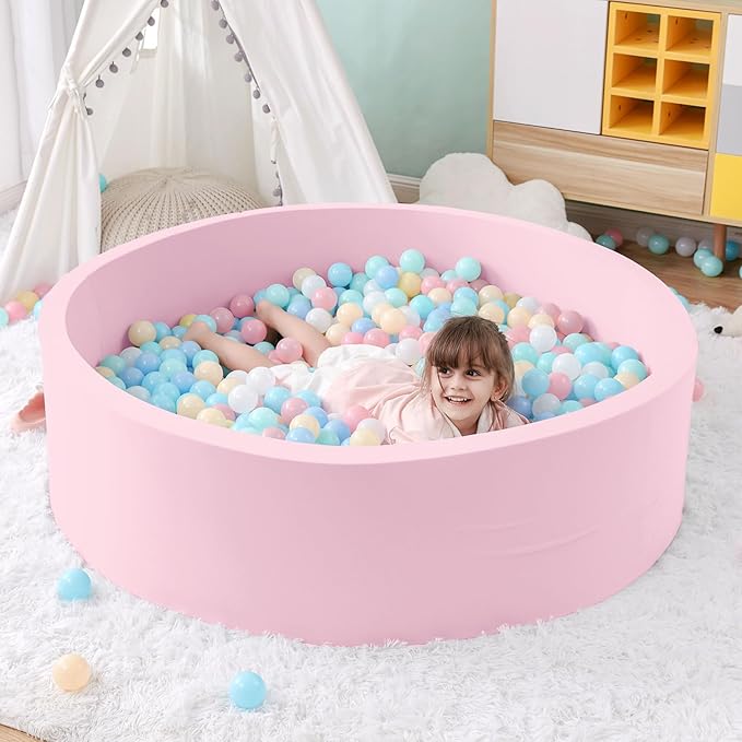 SHJADE 47.2"x 13.8" Foam Ball Pit, Large Ball Pits for Toddlers, Soft Round Playpen Ball Pool for Kids, Ideal Gift for Child Indoor and Outdoor Game, Pink(Balls not Included)