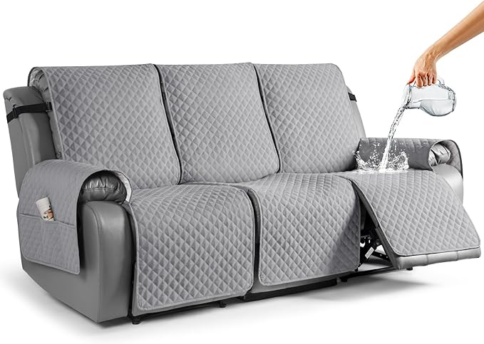 TAOCOCO Recliner Sofa Slipcover Couch Covers for 3 Cushion Couch, Pet Sofa Cover for 3 Seat Recliner Sofa, Washable Reclining Furniture Protector with Elastic Straps(3 Seater, Light Gray)