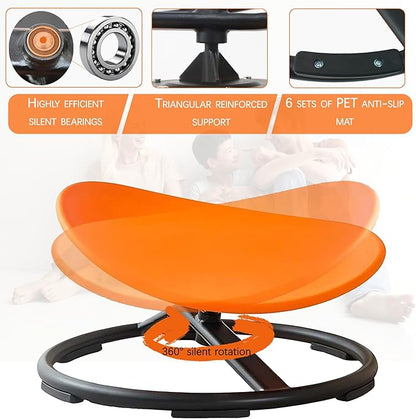 Autism Kids Swivel Chair,Sensory Spinning Chair for Kids,Toddler Spinner seat Carousel Spin Sensory Chair for Kids,Training Body Coordination,Metal Base Non Slip Safer (Orange)