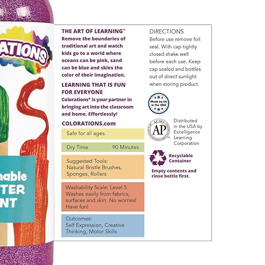 Colorations-CGPGO Washable Glitter Paint, 16 fl oz, Gold, Non Toxic, Vibrant, Bold, Kids Paint, Craft, Hobby, Fun, Art Supplies