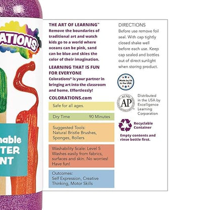 Colorations Washable Glitter Paint, 16 fl oz, Orange, Non Toxic, Vibrant, Bold, Kids Paint, Craft, Hobby, Fun, Art Supplies