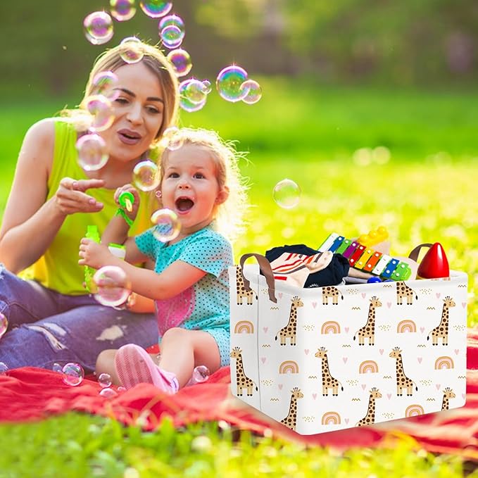 FXOLCSHE Rectangular Giraffe Basket,Waterproof foldable nursery laundry basket,Baby Storage Basket,Kids Toys Bin,Baby Gift Baskets for Bedroom(Giraffes)