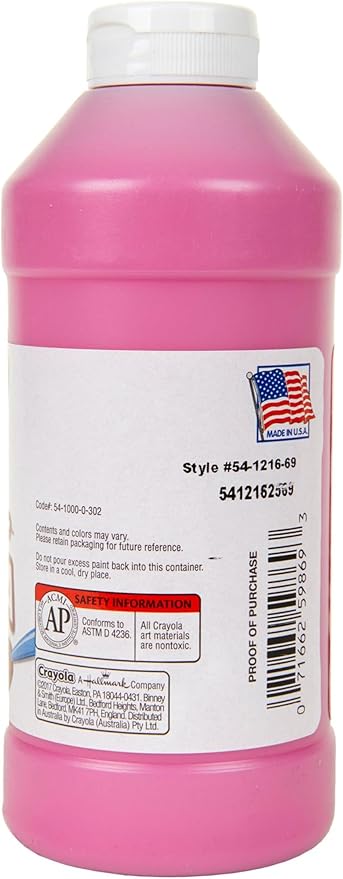 Crayola Premier Tempera Paint For Kids - Magenta (16oz), Kids Classroom Supplies, Great For Arts & Crafts, Non Toxic, Easy Squeeze Bottle