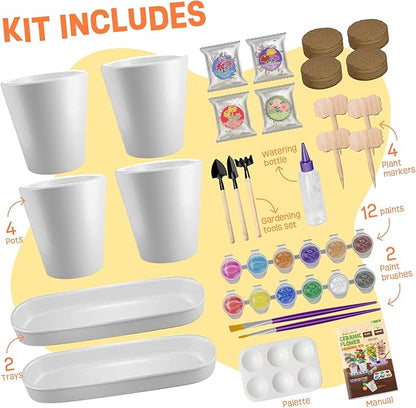 4 Set Paint & Plant Flower Gardening Kit - Gifts for Girls Ages 8-12, Arts and Crafts for Kids Ages 8-12, Kids Gardening Set, Birthday Toys Easter Gifts for Girls Boys Ages 4 5 6 7 8 9 10 11 12