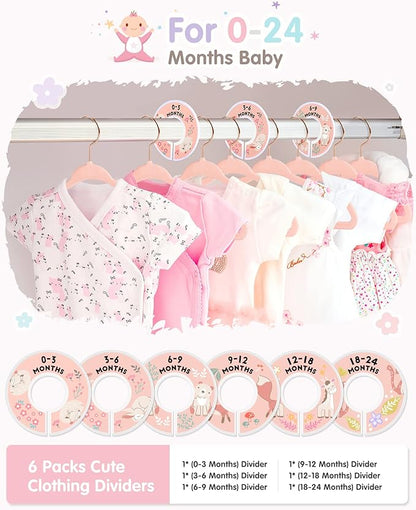 Baby Hangers, VIS'V 11 Inch Pink Velvet Kids Hangers with 6 Pcs Size Dividers Non Slip Nursery Children Closet Clothes Hangers for Infant Toddler Girls and Boys 30 Pcs