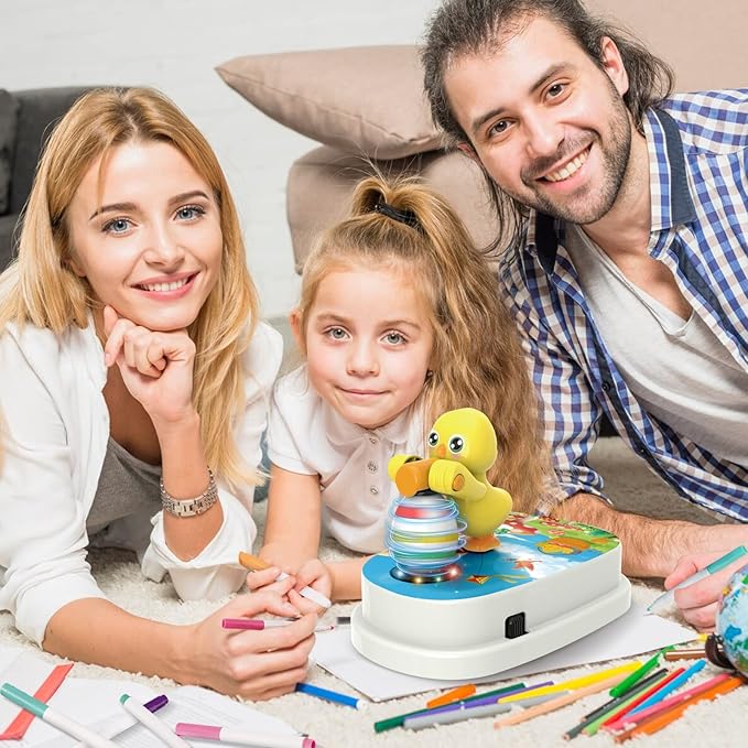 Engfa Easter Egg Decorating Kit, Chick Easter Eggs Decorating Kit Spinner Coloring Machine with 12 Dying Markers 30 Plastic Eggs and Slings, Easter Toy Arts and Crafts Set Gift for Kids Party