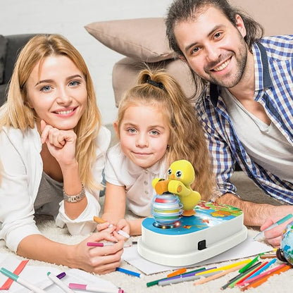 Engfa Easter Egg Decorating Kit, Chick Easter Eggs Decorating Kit Spinner Coloring Machine with 12 Dying Markers 30 Plastic Eggs and Slings, Easter Toy Arts and Crafts Set Gift for Kids Party