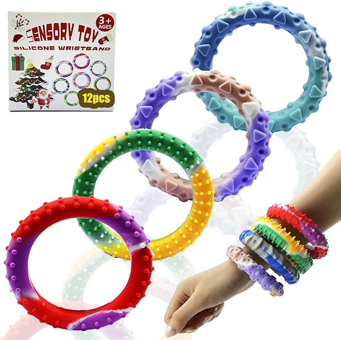 12pcs Random Sensory Christmas Fidget Toys for Kids Adults ， Stretchy Fidget Bracelet &Texture & Calming Autism Sensory Toys for Special Needs Autistic Children &Calm Down Toy for Toddler Girls Boys