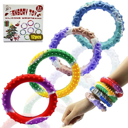 12pcs Random Sensory Christmas Fidget Toys for Kids Adults ， Stretchy Fidget Bracelet &Texture & Calming Autism Sensory Toys for Special Needs Autistic Children &Calm Down Toy for Toddler Girls Boys