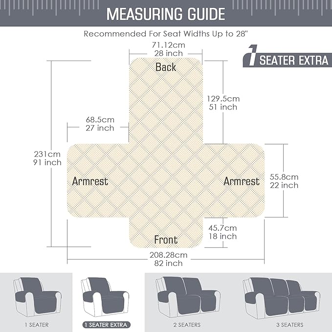 TAOCOCO Non-Slip Recliner Chair Cover Sofa Slipcover, Pet Cover for Large Recliner with Elastic Straps, Washable Chair Seat Cover Recliner Chair Furniture Protector (28'' Oversized, Dark Blue)