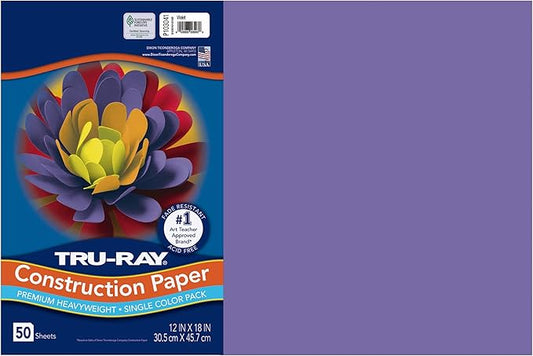 Pacon 103041 Tru-Ray Construction Paper, 76 lbs., 12 x 18, Violet, 50 Sheets/Pack