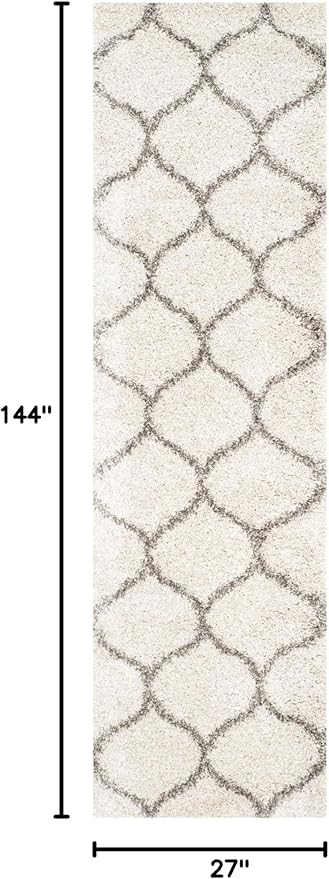SAFAVIEH Hudson Shag Collection Runner Rug - 2'3" x 12', Ivory & Grey, Moroccan Trellis Design, Non-Shedding & Easy Care, 2-inch Thick Ideal for High Traffic Areas in Living Room, Bedroom (SGH280A)