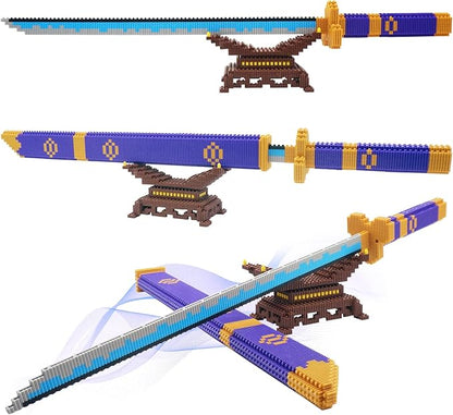 Cosplay Anime ONE Piece Zoro Swords Building Blocks Set, 22.8in Samurai Katana Zoro Sword Building Blocks with Scabbard & Stand, Cartoon Roronoa Yamato Sword Model