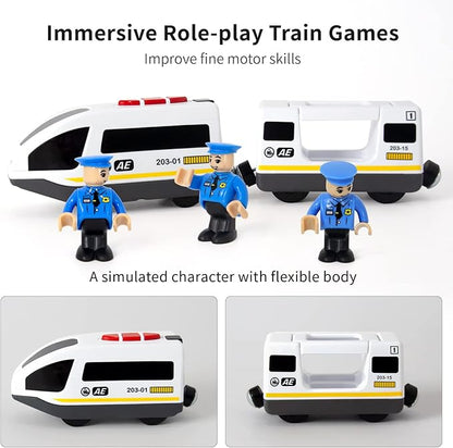 WOOD CITY Battery Operated Train for Wooden Train Track, Electric Locomotive Train Set with Powerful Engine Compatible with Thomas, Brio, Chuggington, Bullet Train Toys for Toddlers 3 4 5 Year Olds