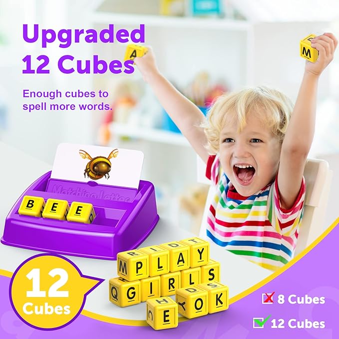 Educational Games for Kids Ages 3-8, Matching Letter Game for Kids Toys for 3-8 Year Olds Boys Girls Birthday Gifts for 3-8 Year Olds Girls Boys Preschool Kindergarten Educational Spelling Toys Purple