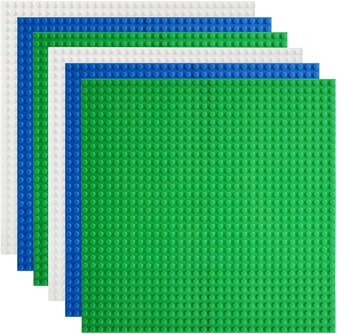 Lekebaby Classic Baseplates Building Base Plates 100% Compatible with Major Brands Baseplates 10" x 10", Pack of 6, Green Blue and White