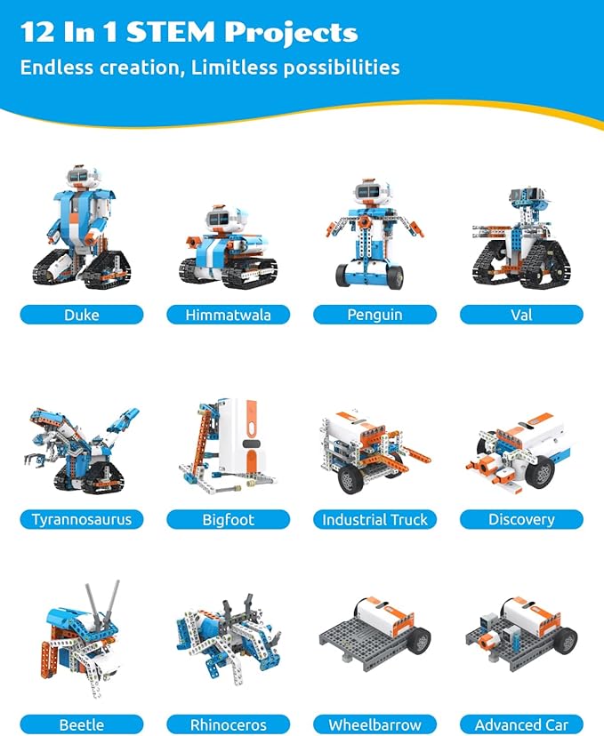 WhalesBot E7 Pro 12-in-1 STEM Coding Robot Kit for Kids 8-12, 637-Piece Building Set with Scratch Programming, Interactive Books & 3D APP Guidance – Ideal Educational Toy for Boys & Girls