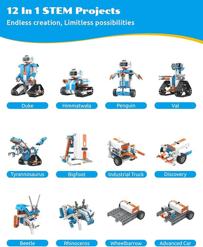 WhalesBot E7 Pro 12-in-1 STEM Coding Robot Kit for Kids 8-12, 637-Piece Building Set with Scratch Programming, Interactive Books & 3D APP Guidance – Ideal Educational Toy for Boys & Girls