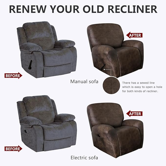 molasofa Leather Like Recliner Chair Covers - Large Lazy Boy Recliner Chair Covers for Reclining Chair 4 Pieces Washable Recliner Slip Covers That Stay in Place (Dark Brown