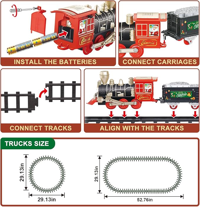 JUQU Train Set, Christmas Train Set for Around The Tree w/Lights & Xmas Sounds, Christmas Tree Train Toys, Electric Toy Train Set for Boys, Toddler Model Train Gifts for 3 4 5 6 7 8+ Years Old Kids