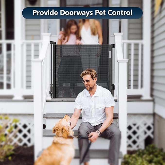 Bulubaky Extra Tall Safety Retractable Baby Gate Adjustable Wide Retractable Dog Gate Mesh Baby Gate Child Gate for Doorway, Hallway, Stair Gates for Kids or Pets (Black, 33" Tall x 71")